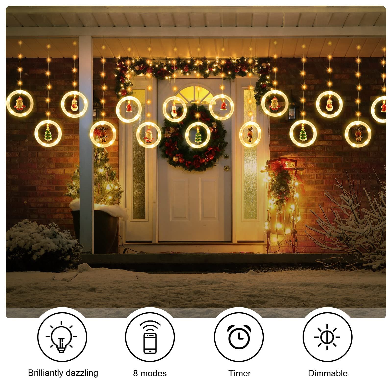 Window Lights Christmas Decor Ring Lights with Ornament LED Curtain Lights view 5