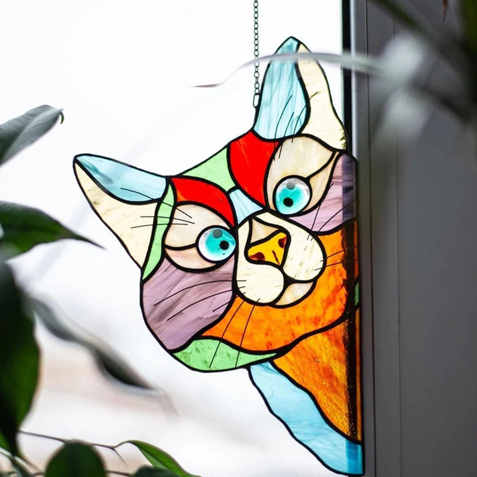 Peeking Cat Suncatcher, Funny Window Corner Decor, Funny Stained Glass Window view 2