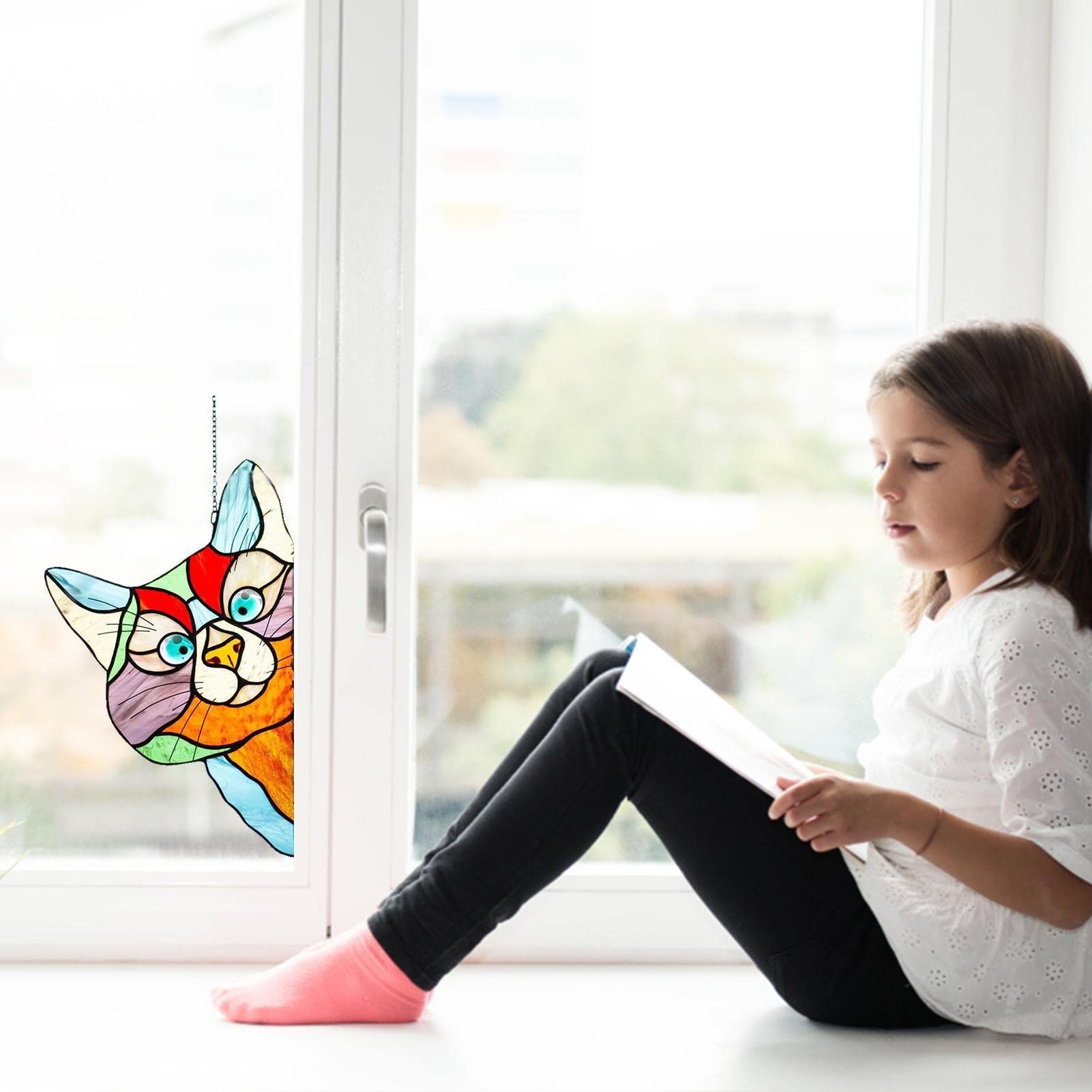 Peeking Cat Suncatcher, Funny Window Corner Decor, Funny Stained Glass Window view 4