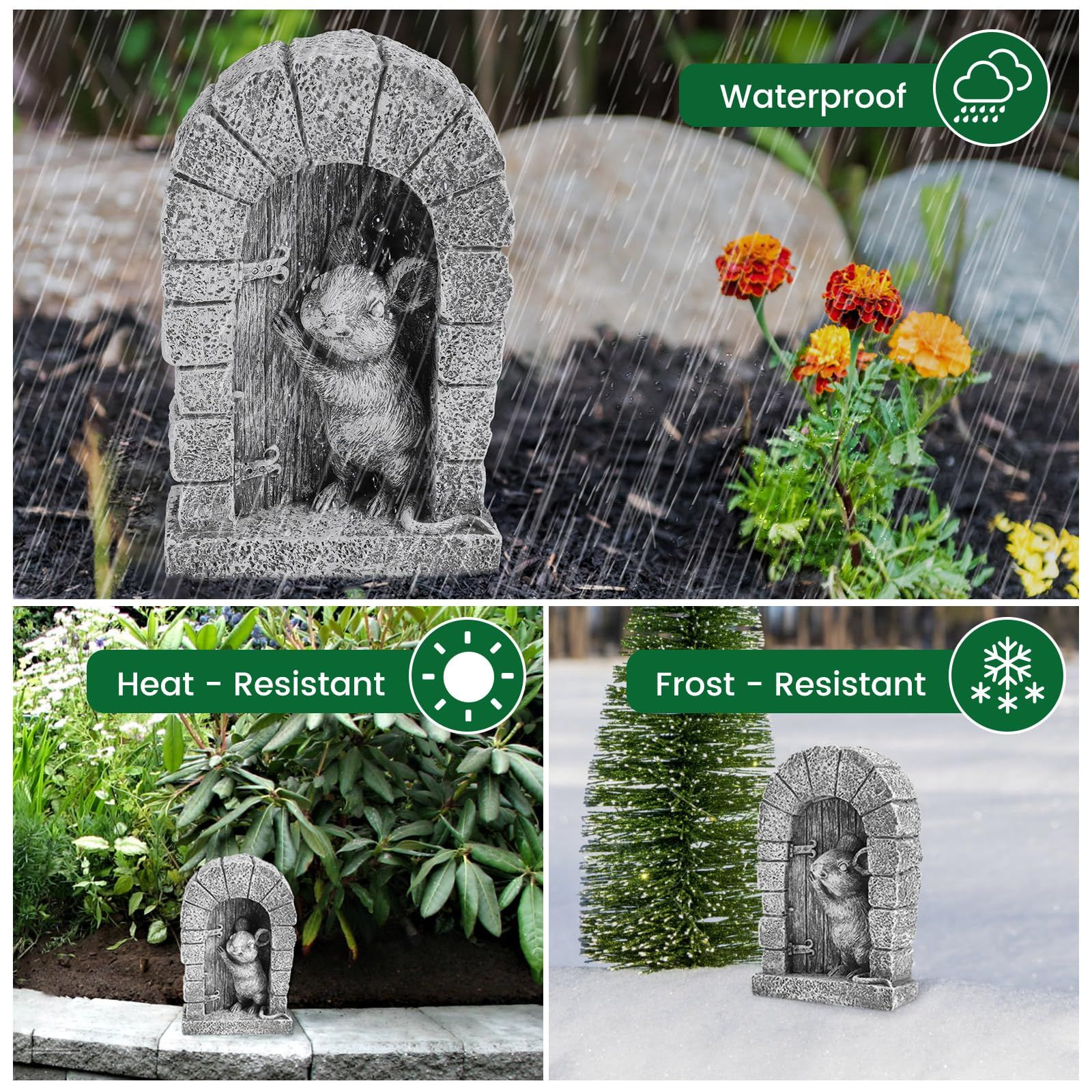 Mouse Garden Decor, Mouse Door Stone Statue, Playful Mouse Figurine view 3