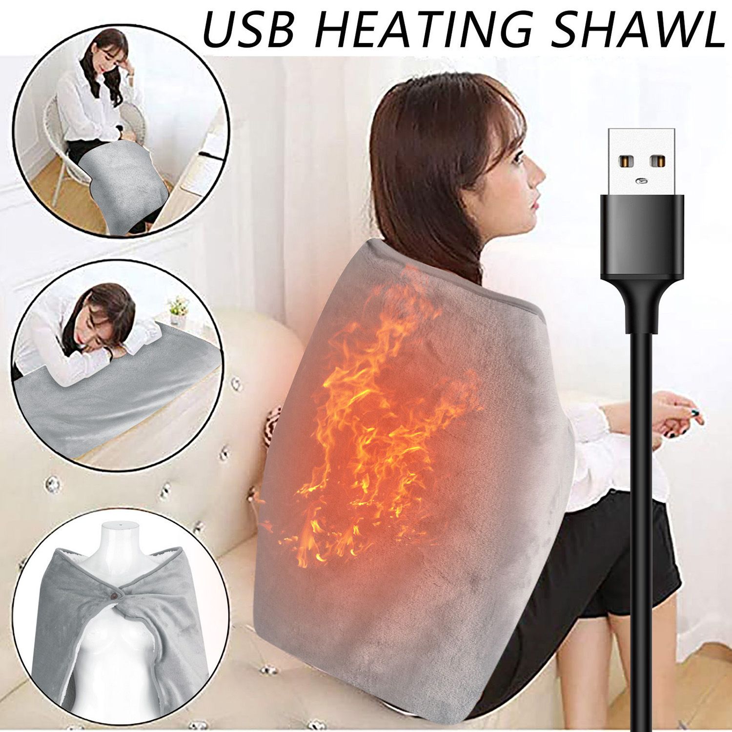 Heated Throw Blanket Electric Heating Blanket Portable Warm Fleece Wearable view 2