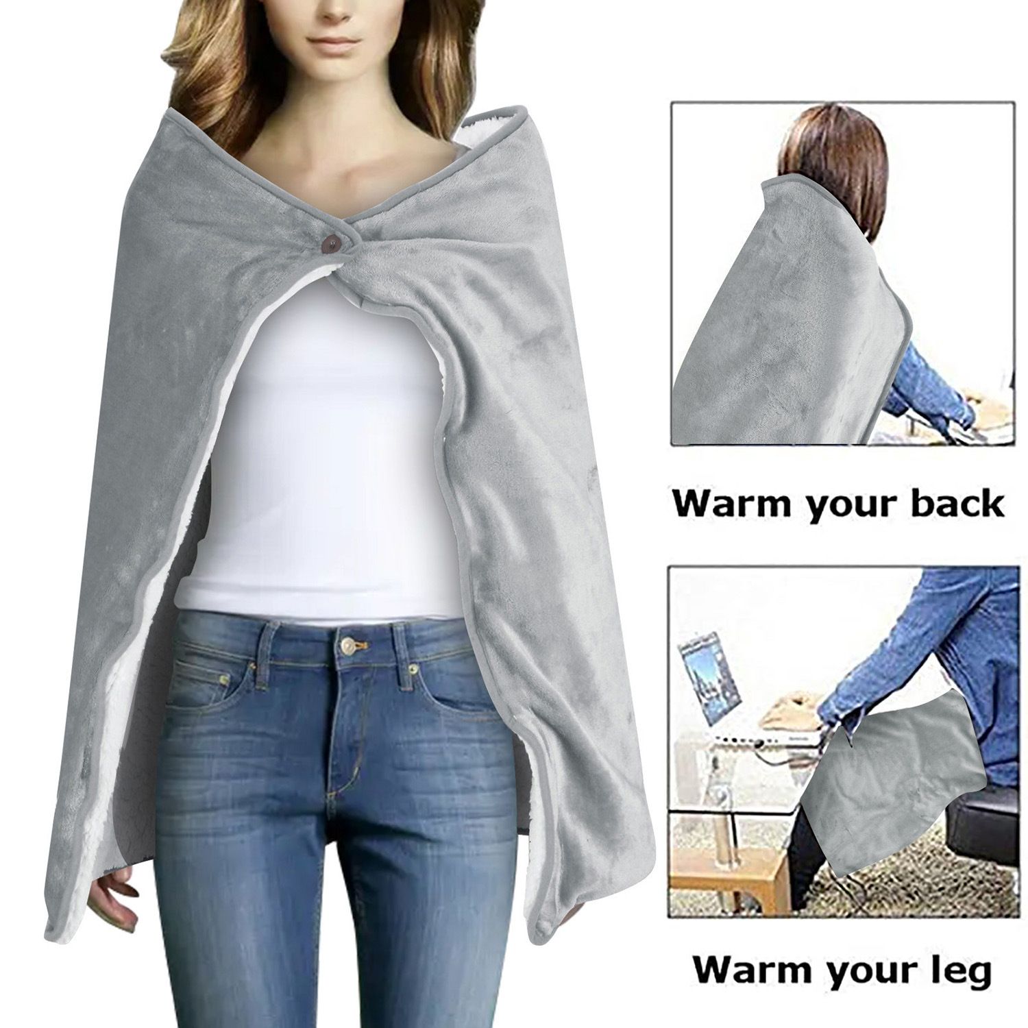 Heated Throw Blanket Electric Heating Blanket Portable Warm Fleece Wearable view 4