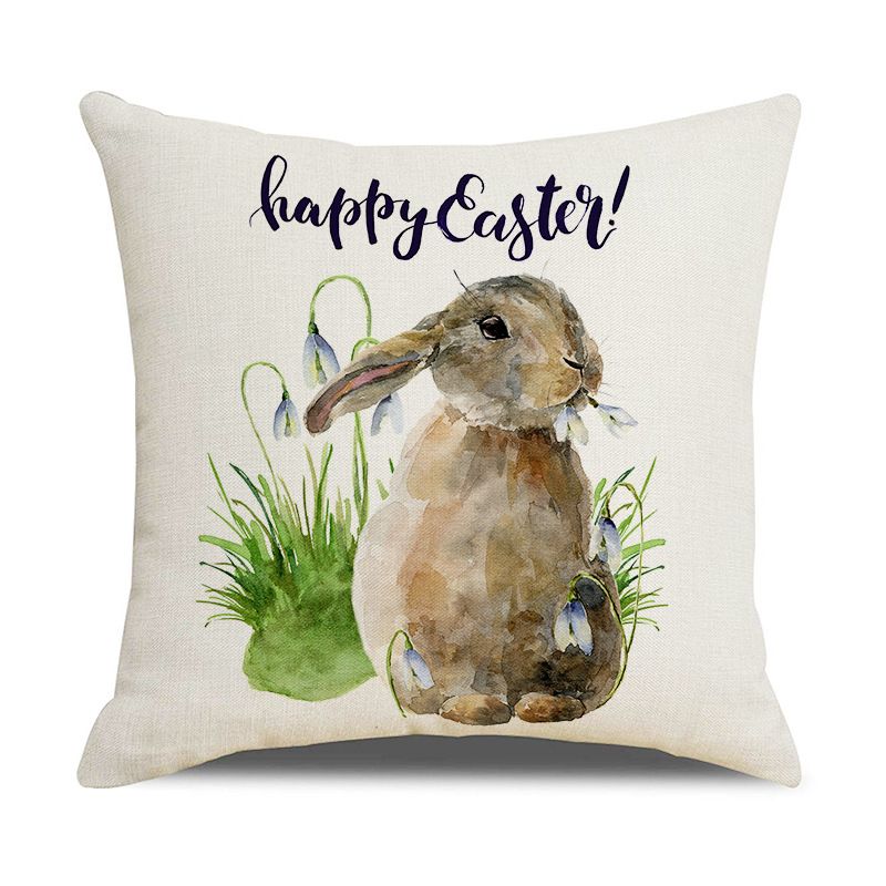 Easter Pillow Cover Set of 4 18x18 Inch Easter Bunny Rabbit and Eggs Cotton view 2