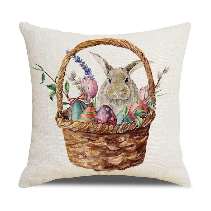 Easter Pillow Cover Set of 4 18x18 Inch Easter Bunny Rabbit and Eggs Cotton view 3