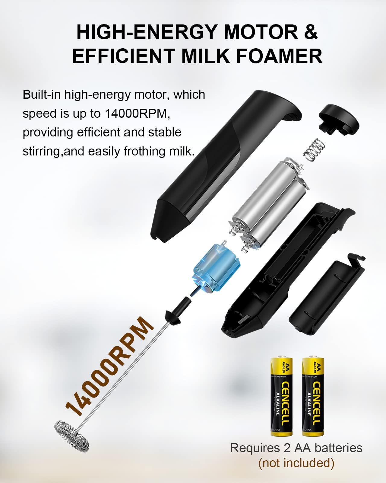 Milk Frother Handheld, Battery Powered Drink Mixer for Matcha Coffee, Electric view 5