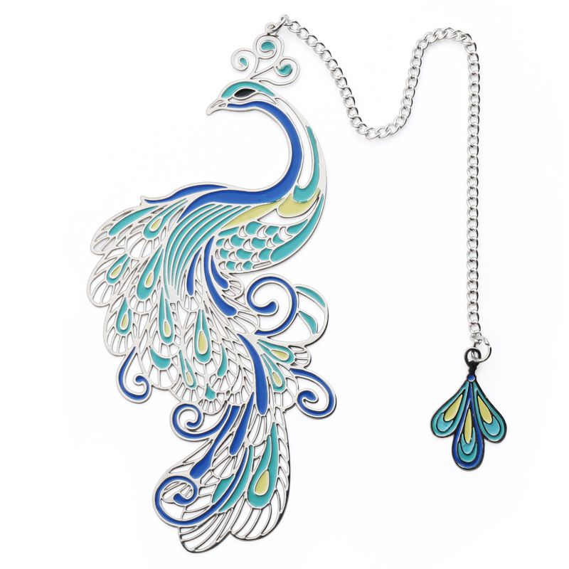 Bookmark Metal Peacock Bookmark Gift Box Hollow Tassel Pendant Chinese Style — image 1