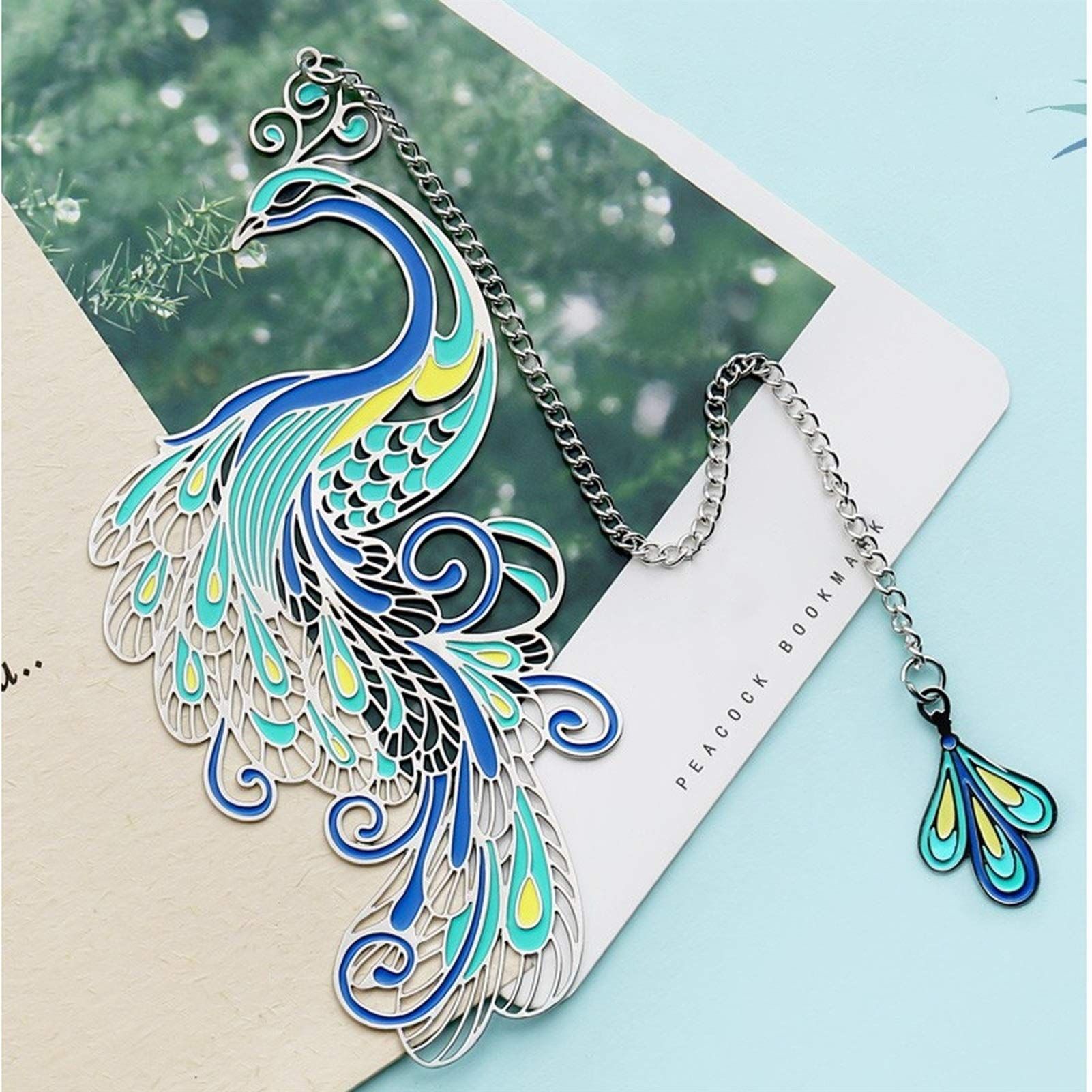 Bookmark Metal Peacock Bookmark Gift Box Hollow Tassel Pendant Chinese Style view 3