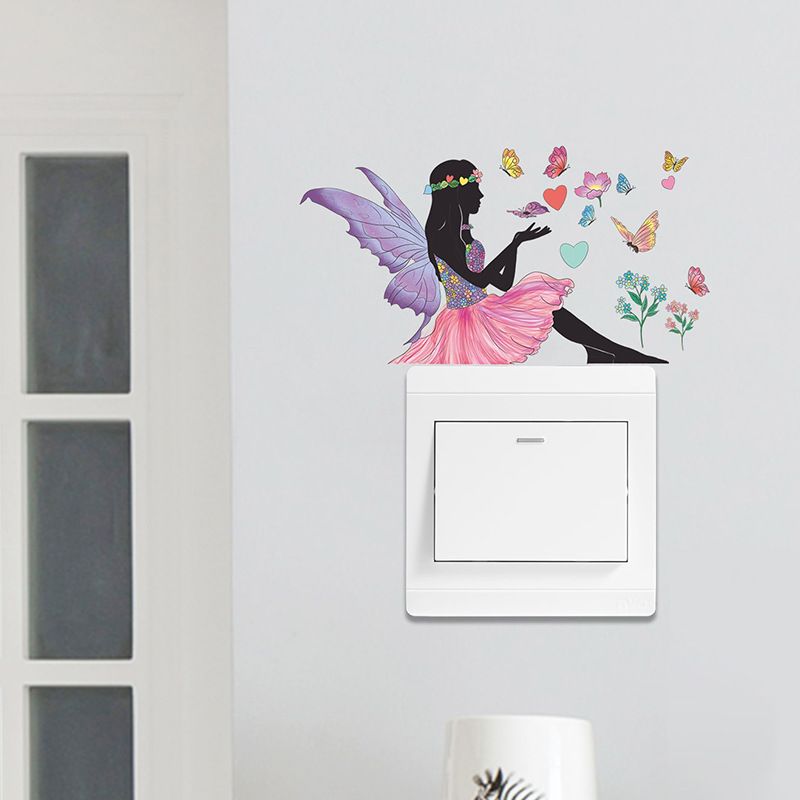 Girl Switch Stickers Beautiful Girl with Flowers & Butterflies Wall Stickers view 3