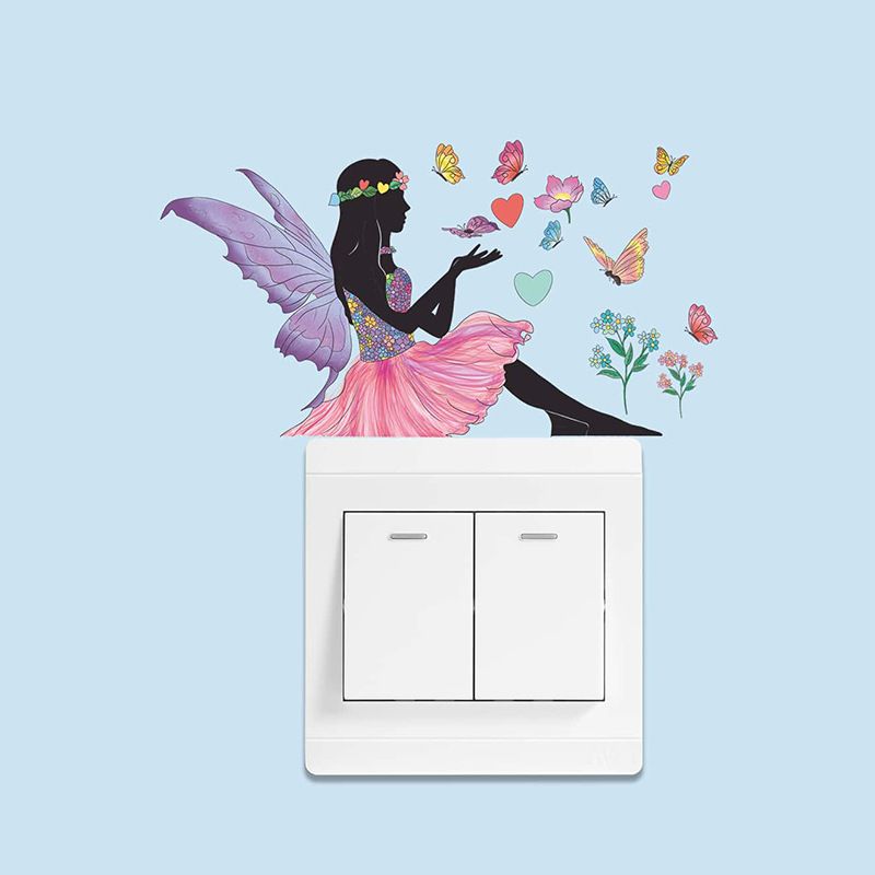 Girl Switch Stickers Beautiful Girl with Flowers & Butterflies Wall Stickers view 4