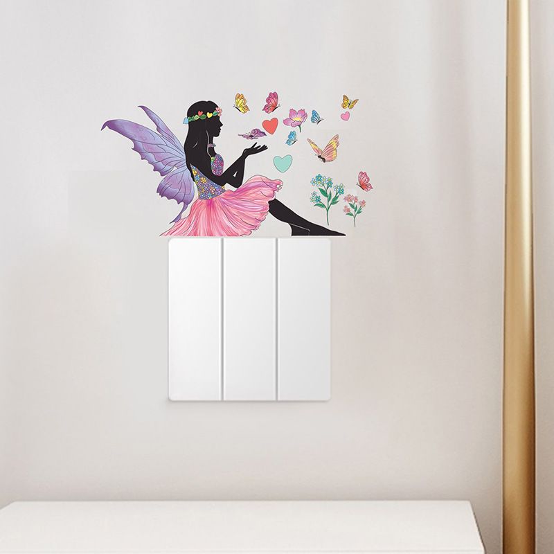 Girl Switch Stickers Beautiful Girl with Flowers & Butterflies Wall Stickers view 5