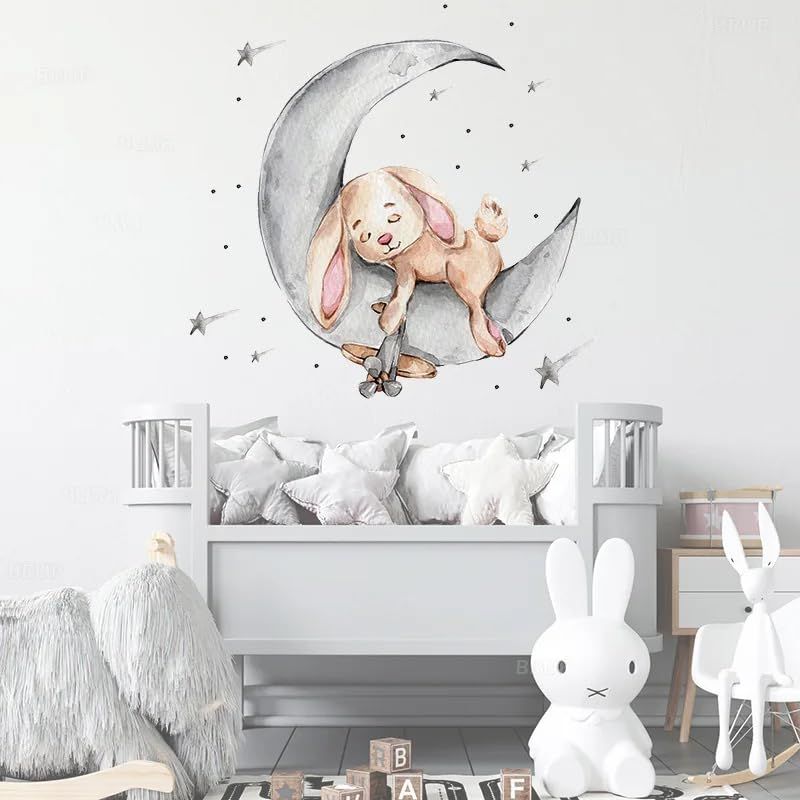 Nursery Wall Decal with Sleepy Bear for Baby Nursery Decor Cartoon Grey Ballet view 2