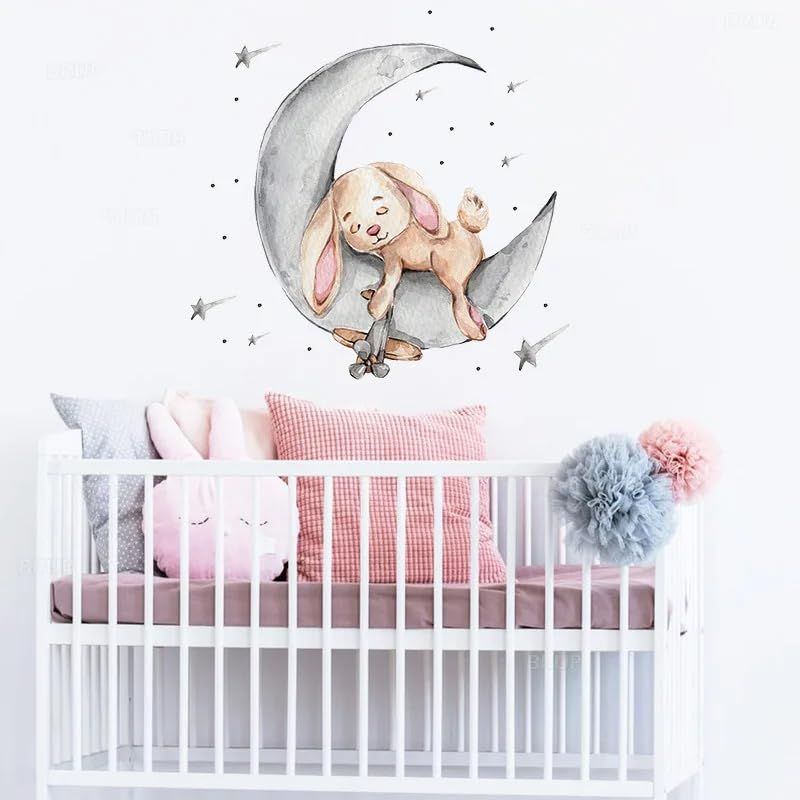 Nursery Wall Decal with Sleepy Bear for Baby Nursery Decor Cartoon Grey Ballet view 3