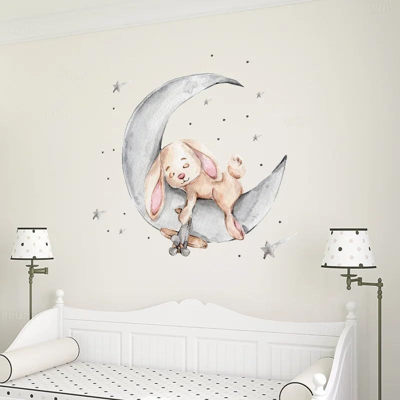 Nursery Wall Decal with Sleepy Bear for Baby Nursery Decor Cartoon Grey Ballet view 5