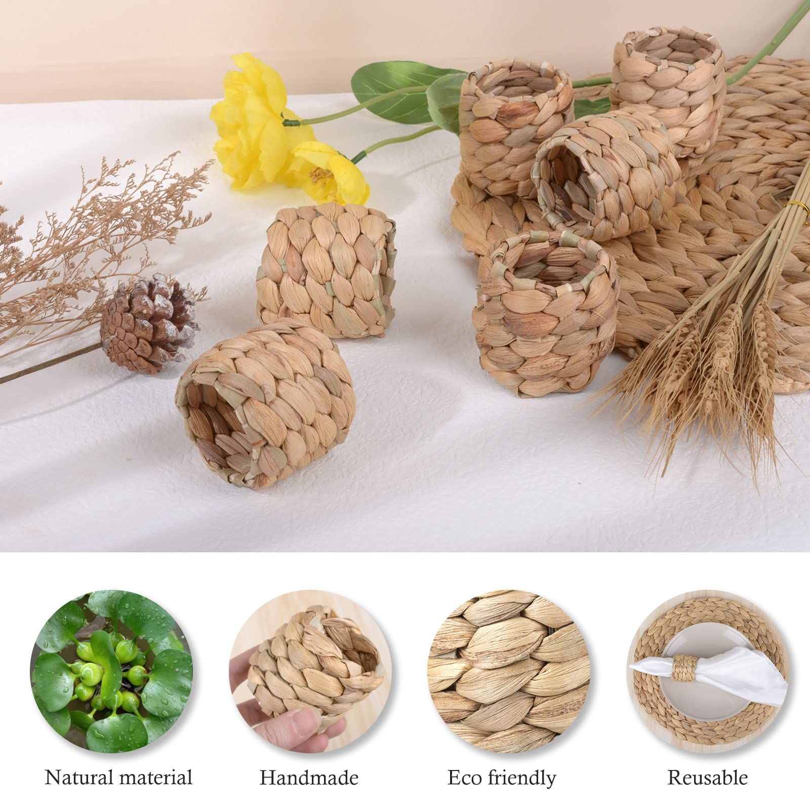 Farmhouse Napkin Rings, Hand-Woven Napkin Rings for Table Decor, Fall Rustic view 3