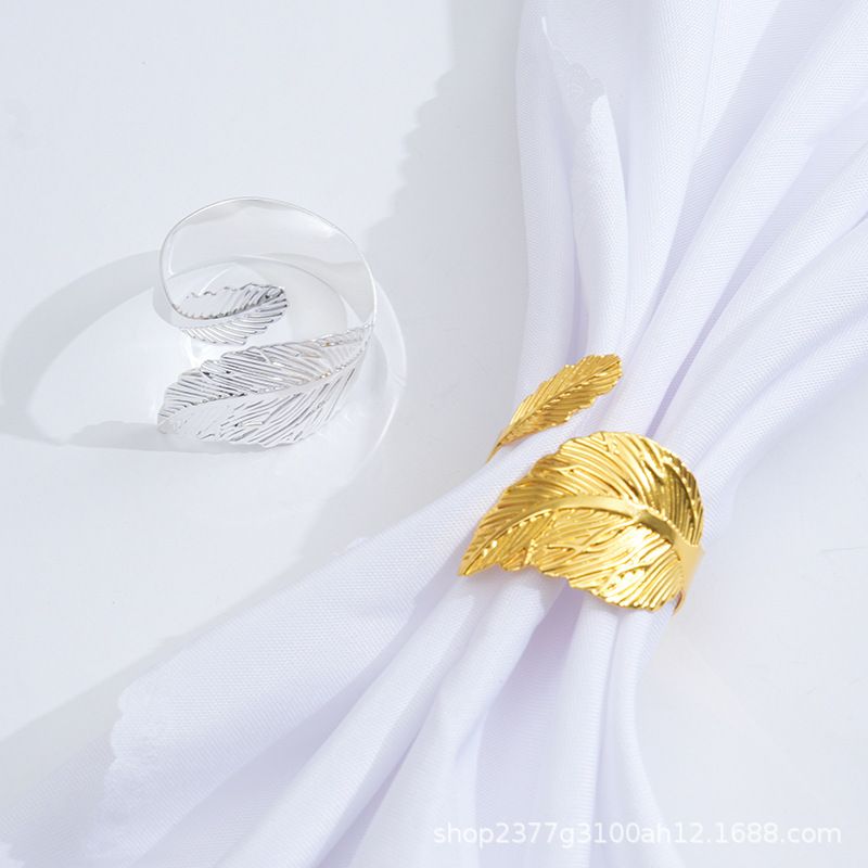 2pc Gold Leaf Napkin Rings Set of Leaves Napkin Rings for Table Setting view 3