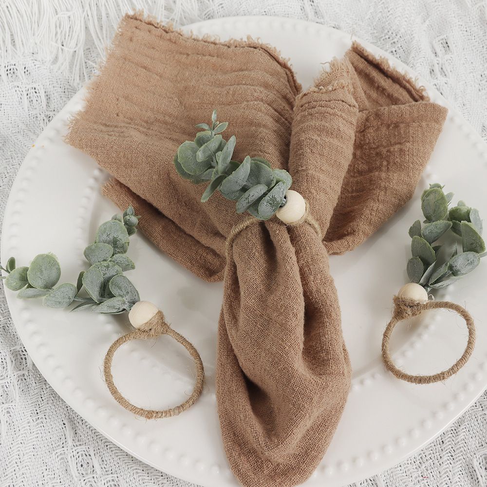3pc Spring Napkin Rings, Wood Bead Farmhouse Napkin Rings for Weddings view 2