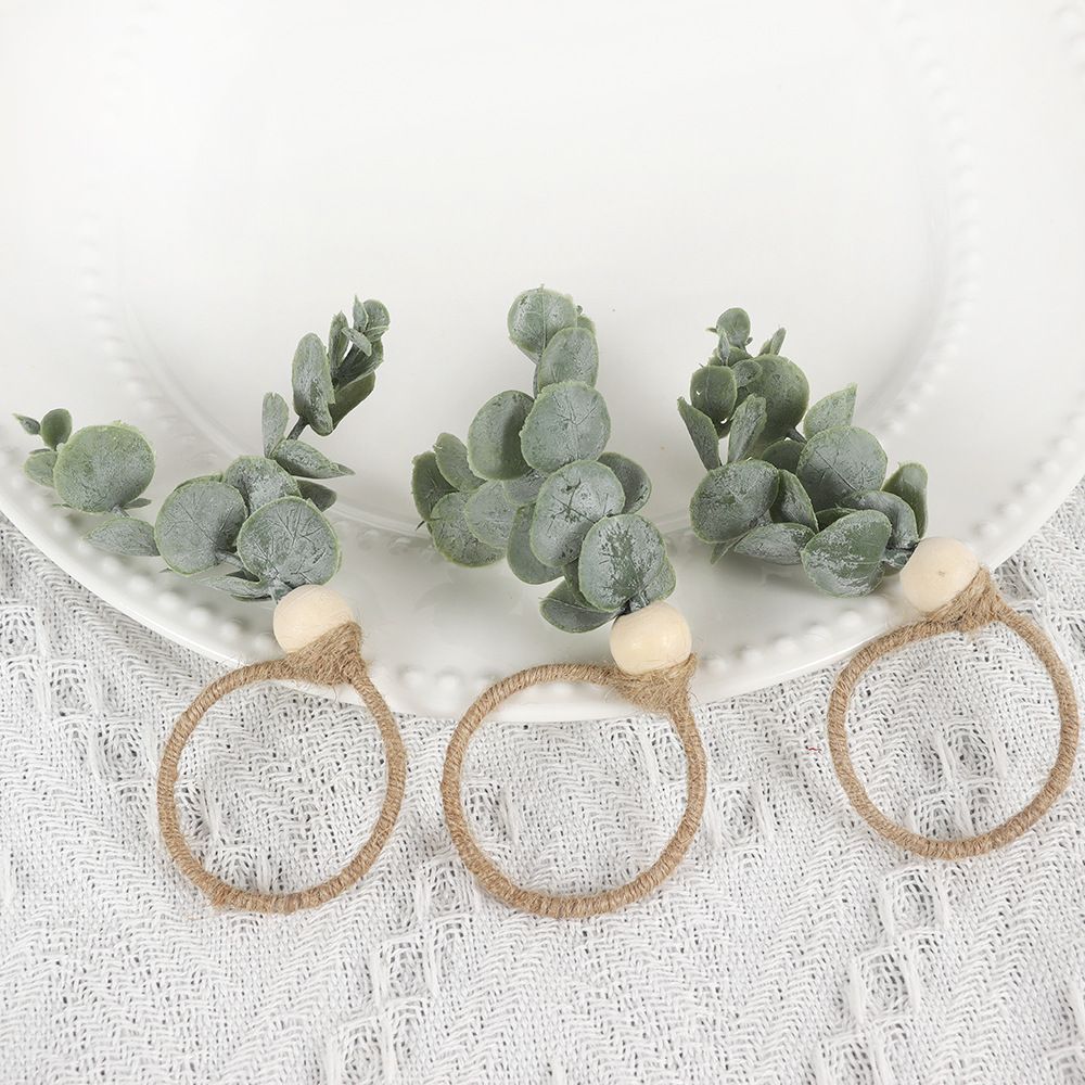 3pc Spring Napkin Rings, Wood Bead Farmhouse Napkin Rings for Weddings view 3