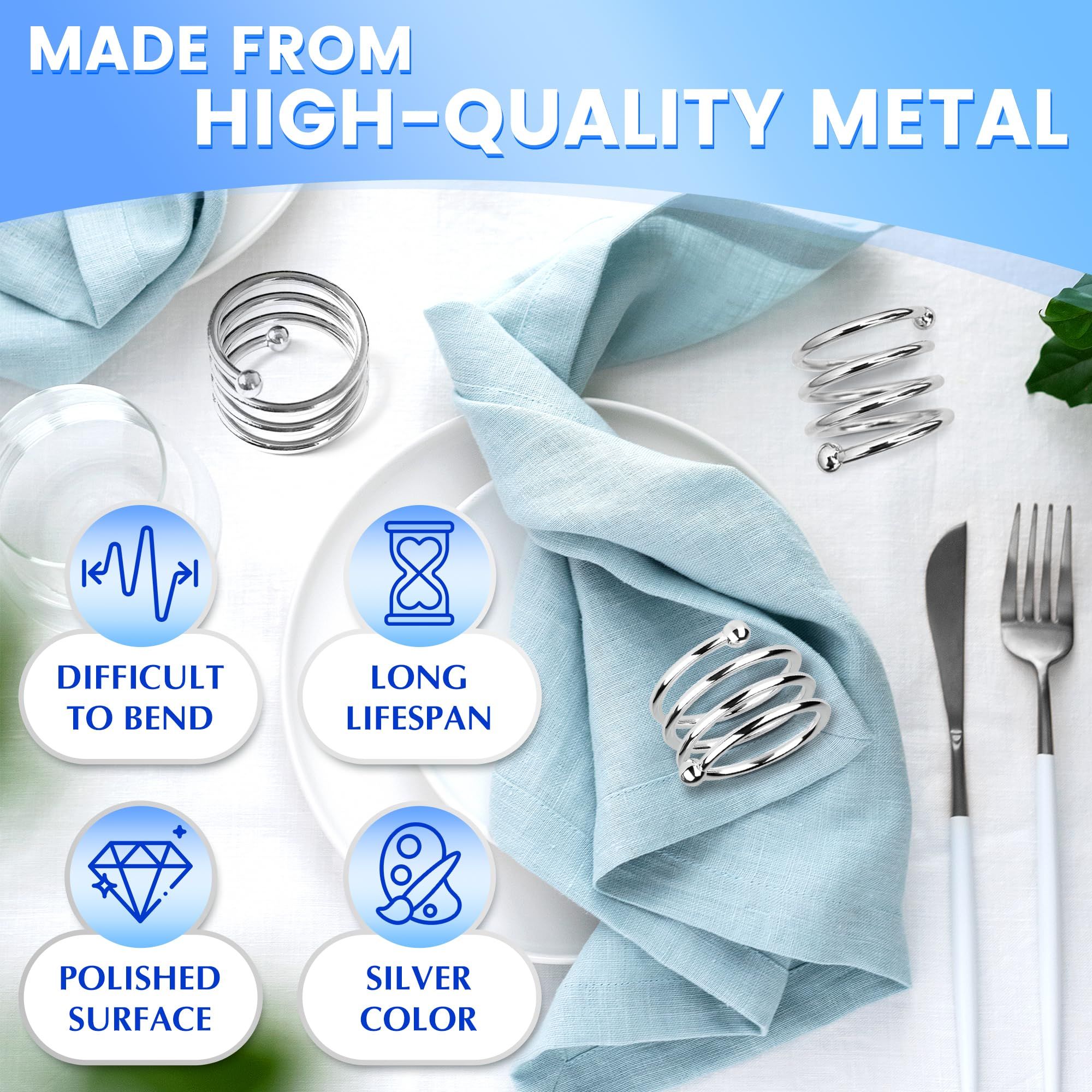 6 Pcs Silver Dinner Napkins Rings Set Bulk Fall Dinner Table Decor Napkin view 2