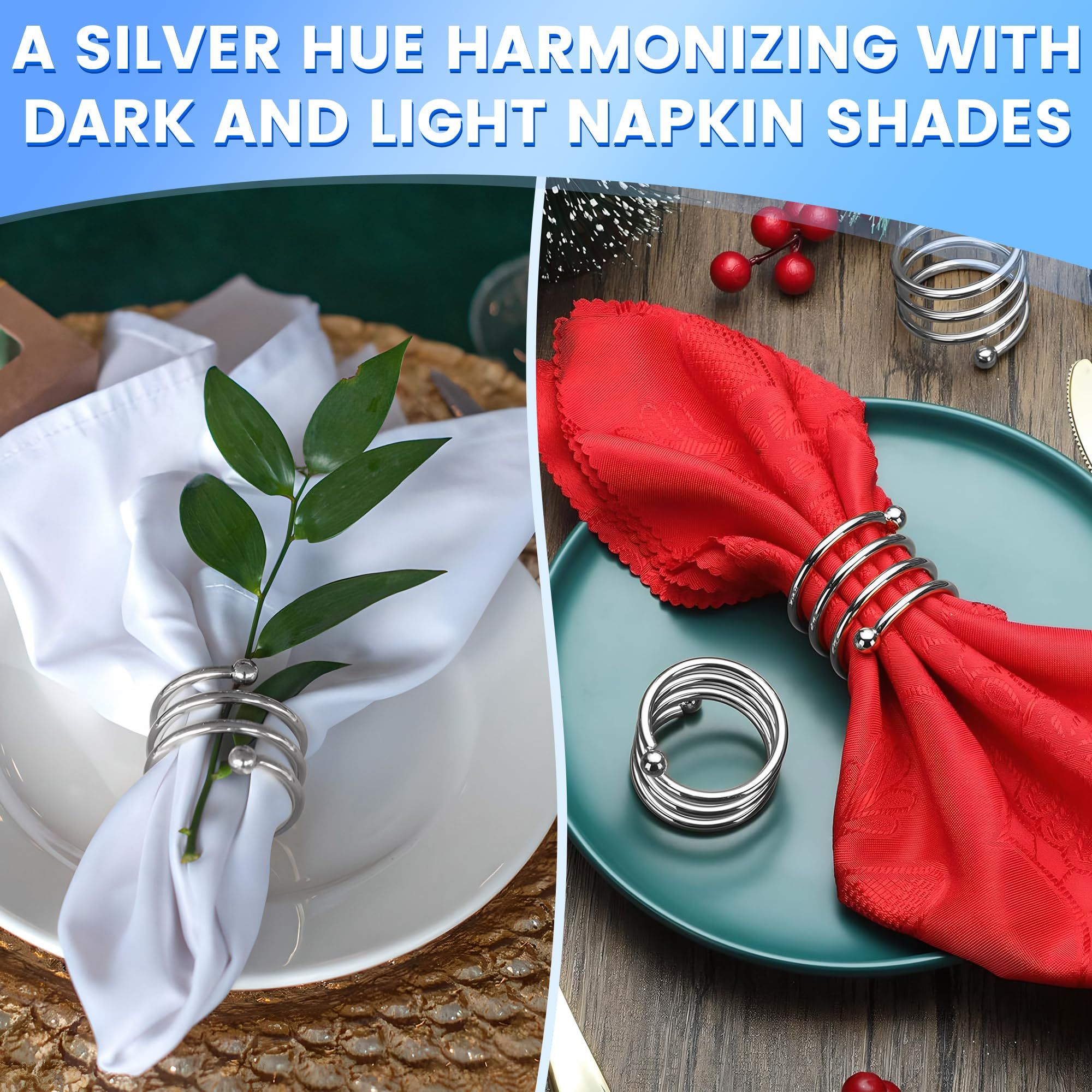 6 Pcs Silver Dinner Napkins Rings Set Bulk Fall Dinner Table Decor Napkin view 3