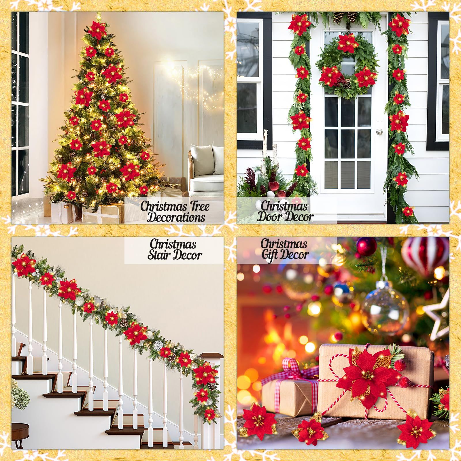28PCS Christmas Tree Decorations: Poinsettias Artificial Flowers Ornaments view 5