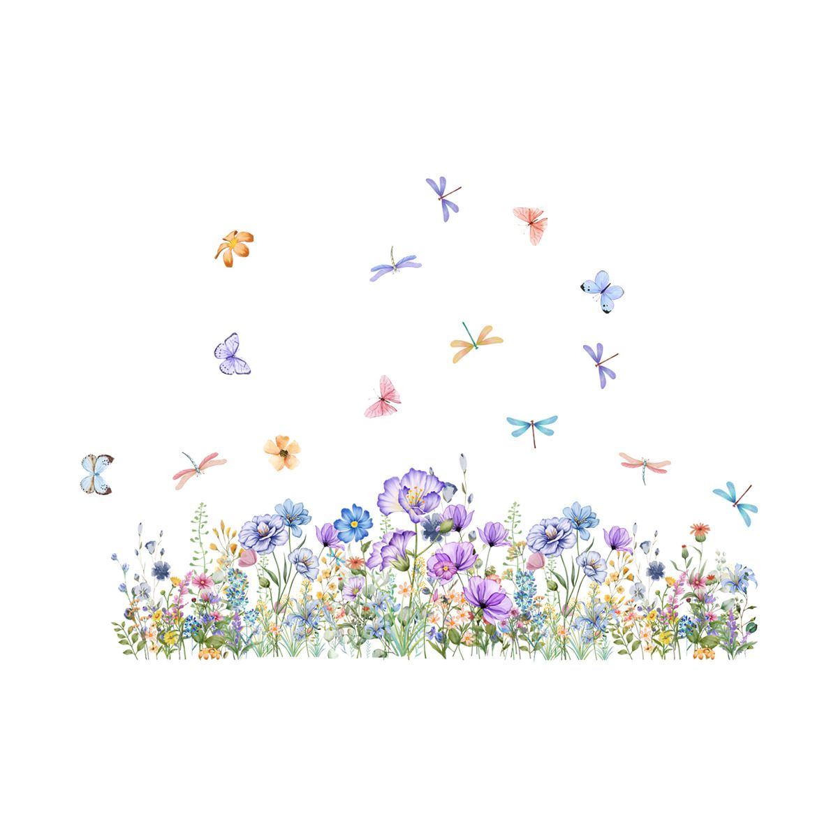 Flowers Wall Decals Vinyl Dragonflies Flowers Wall Stickers Removable Floral — image 1