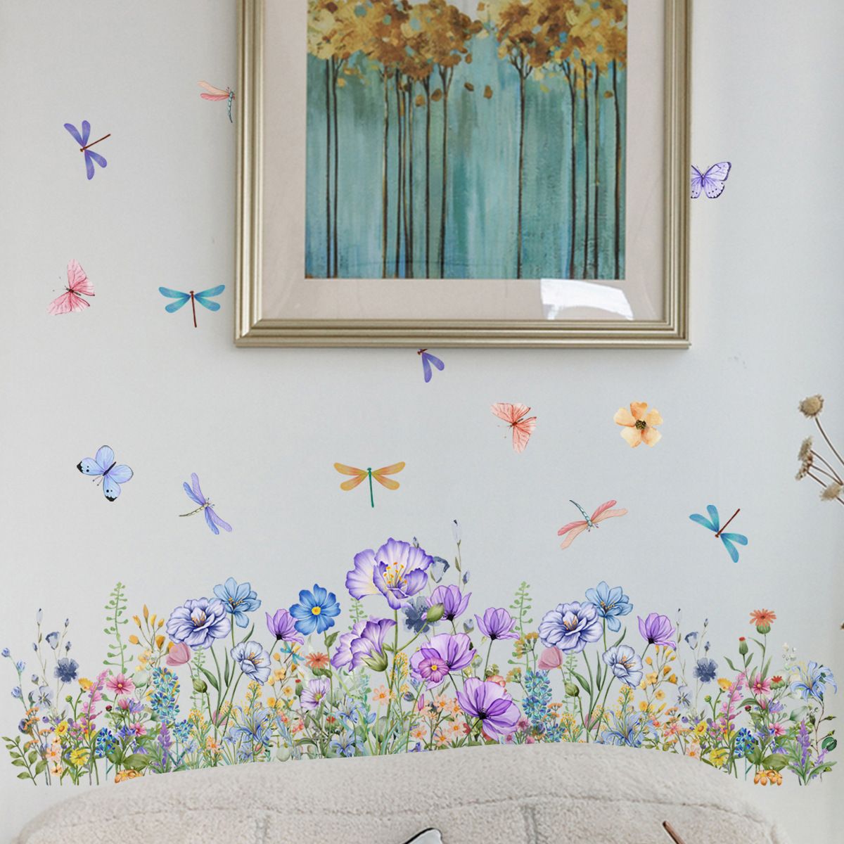 Flowers Wall Decals Vinyl Dragonflies Flowers Wall Stickers Removable Floral view 2
