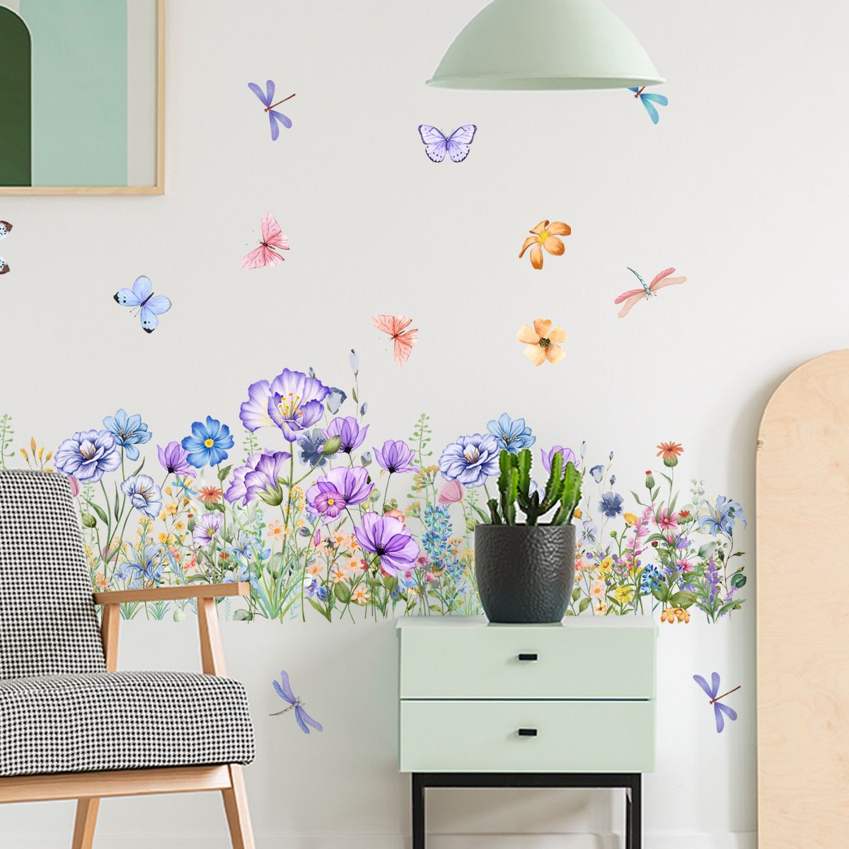 Flowers Wall Decals Vinyl Dragonflies Flowers Wall Stickers Removable Floral view 3