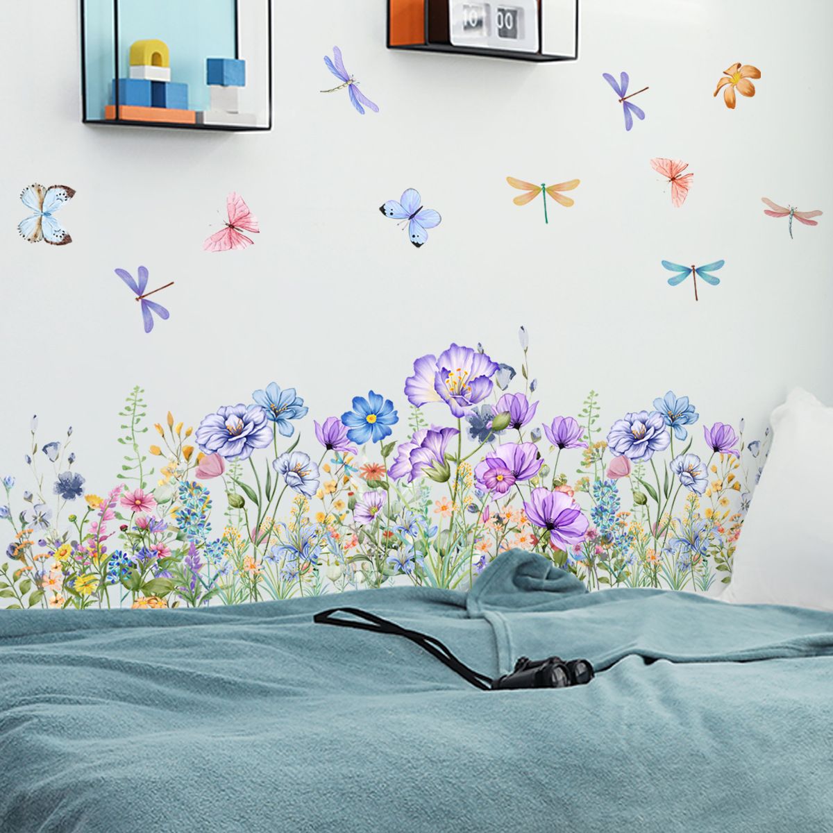 Flowers Wall Decals Vinyl Dragonflies Flowers Wall Stickers Removable Floral view 4