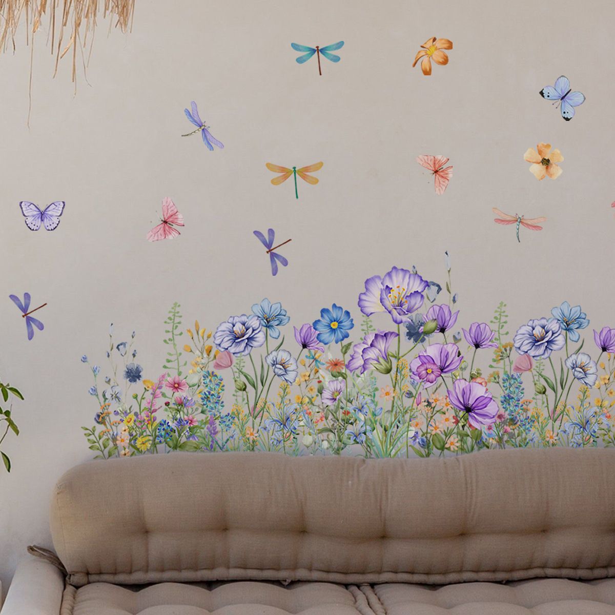 Flowers Wall Decals Vinyl Dragonflies Flowers Wall Stickers Removable Floral view 5