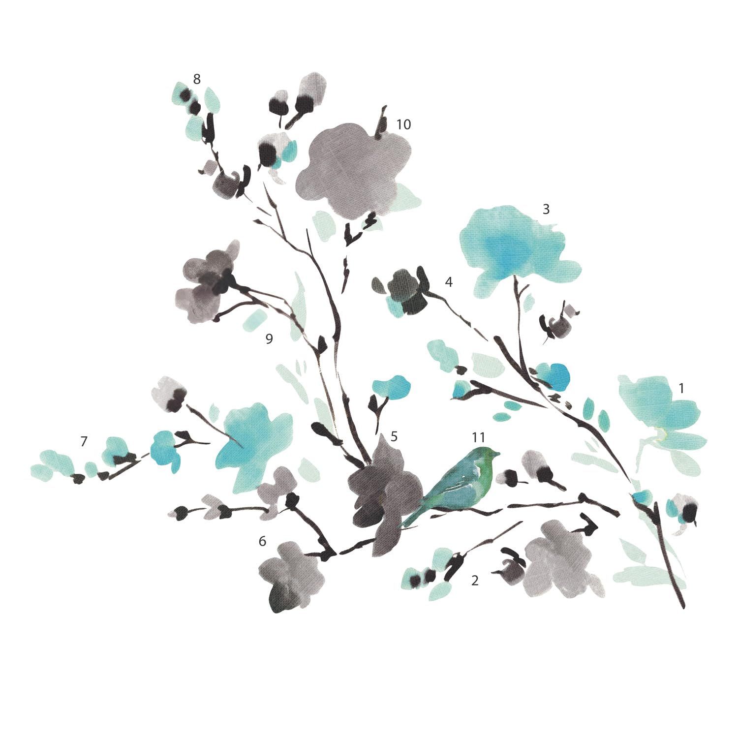 Watercolor Flower Tree Branch Wall Stickers Peel and Stick Wall Art Decals for — image 1