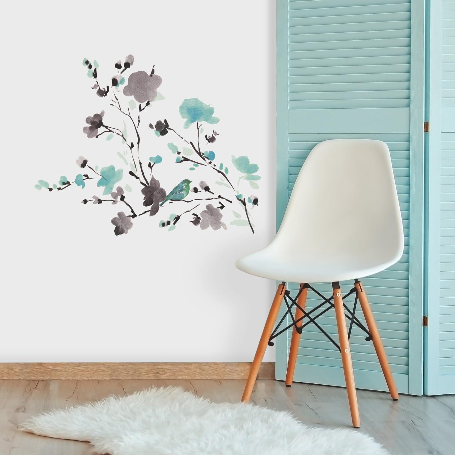 Watercolor Flower Tree Branch Wall Stickers Peel and Stick Wall Art Decals for view 3