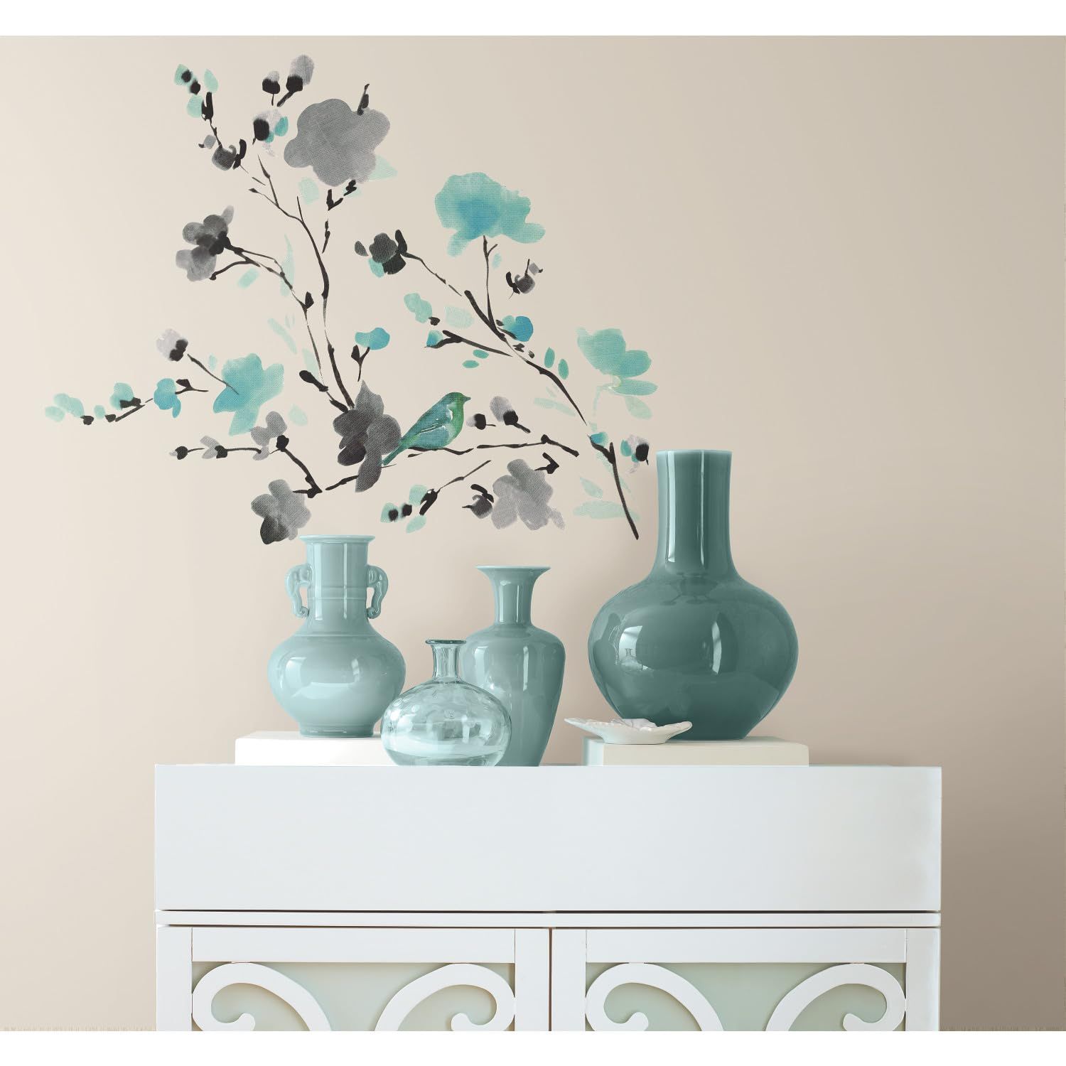 Watercolor Flower Tree Branch Wall Stickers Peel and Stick Wall Art Decals for view 4