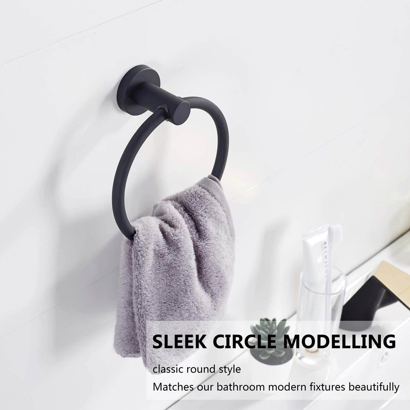 Stainless Steel Towel Ring Hanging Round Simple Black Towel Circular Holder view 4