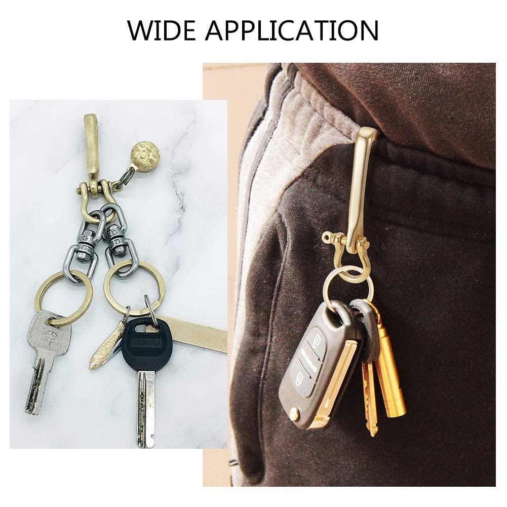 Fish Hook Keychain, Brass Key Ring Golden Solid Shape Key Hook Belt Keyring view 3