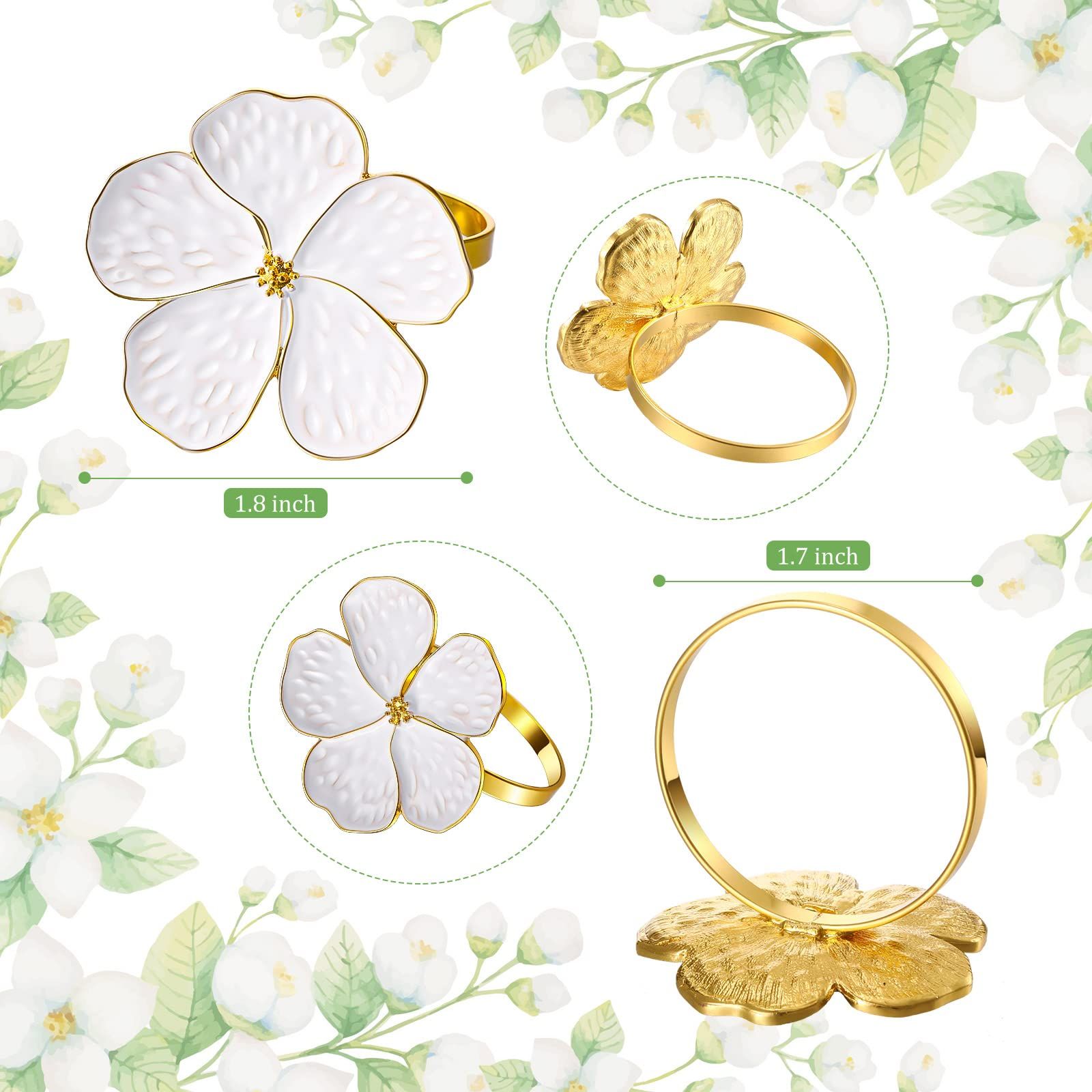 6 Pcs White Flower Napkin Rings Set view 2