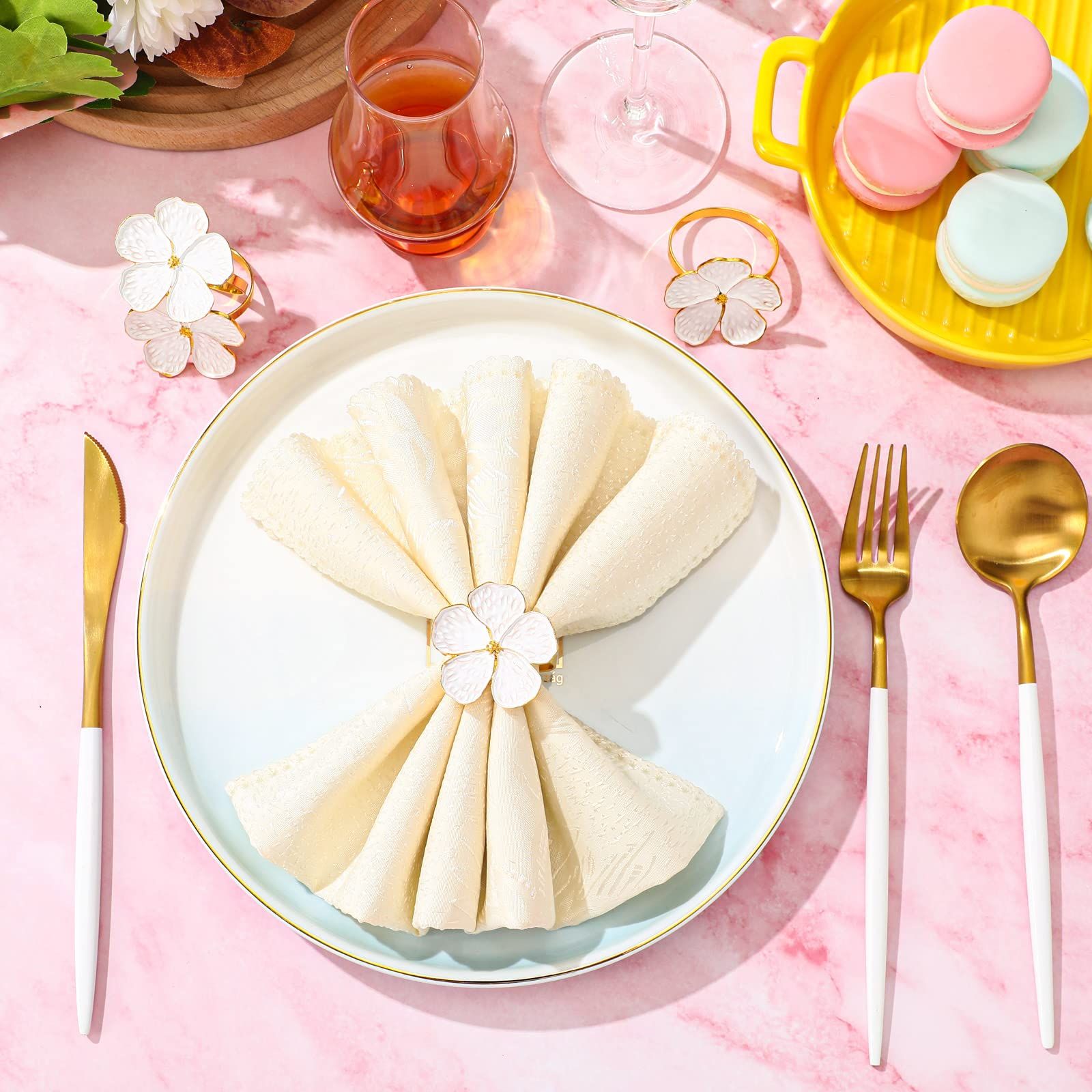 6 Pcs White Flower Napkin Rings Set view 3