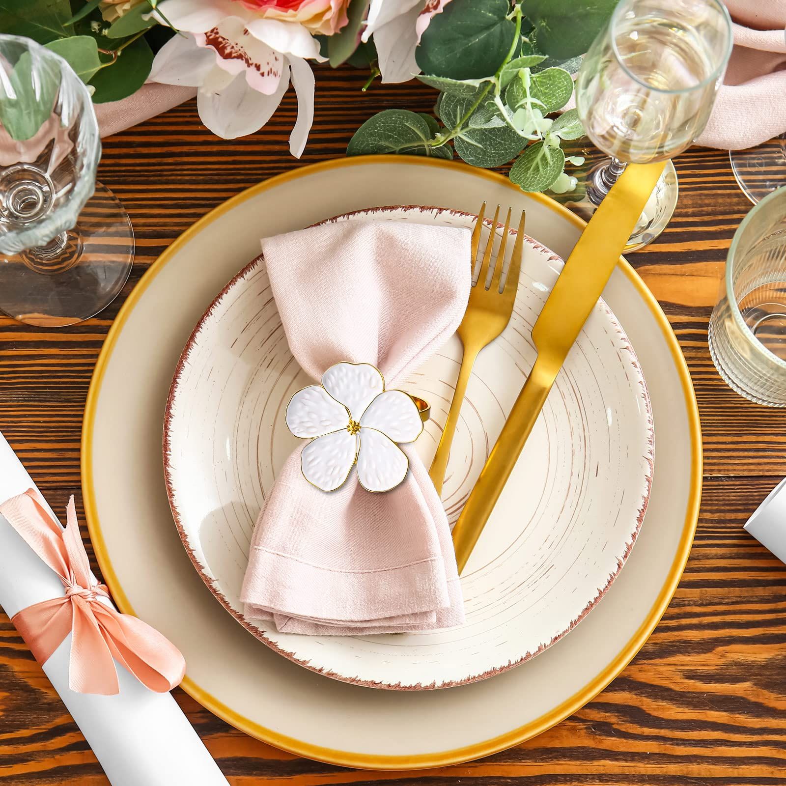 6 Pcs White Flower Napkin Rings Set view 4