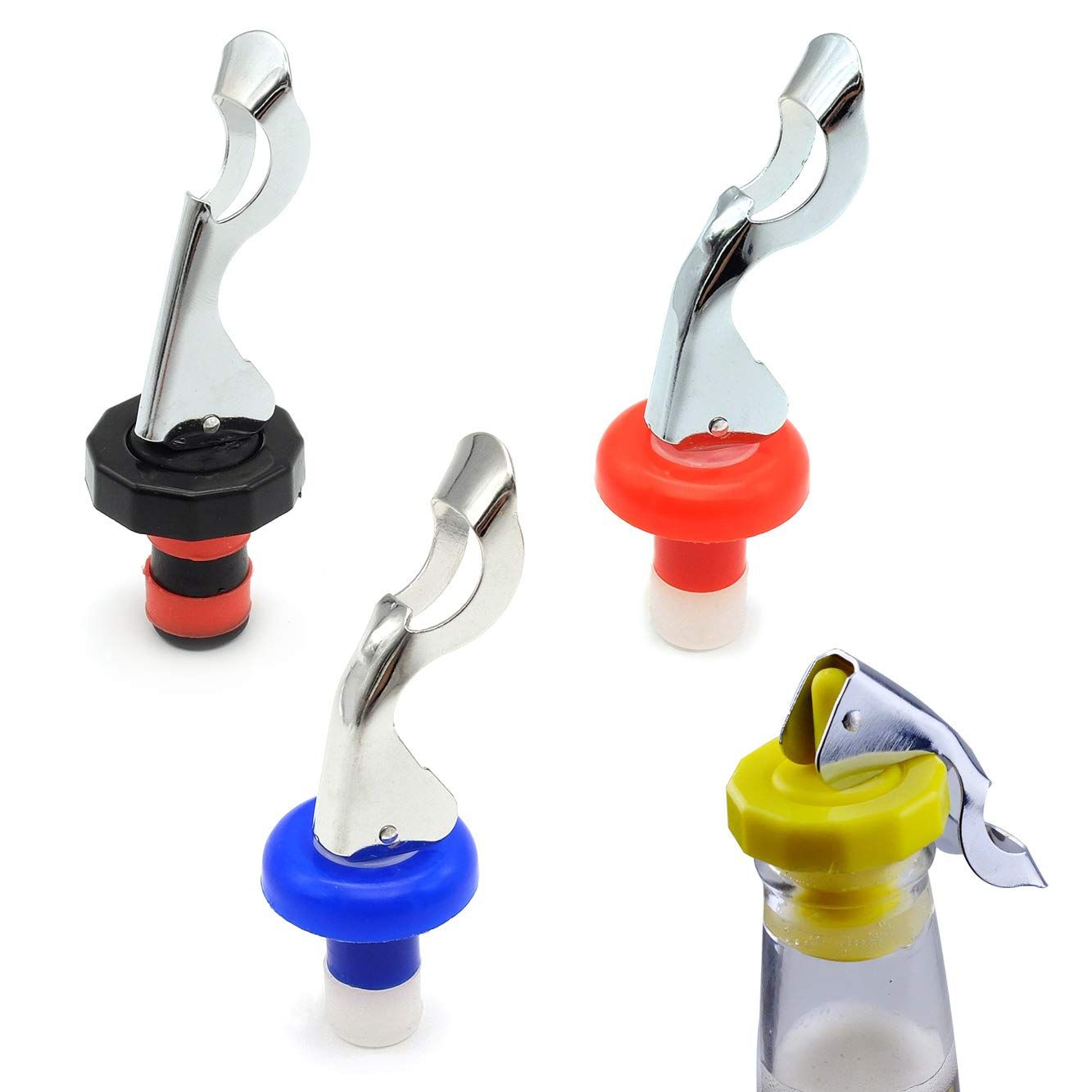 4PC Wine Stoppers, Food-safe Silicone Bottle Stoppers, Expanding Manual — image 1