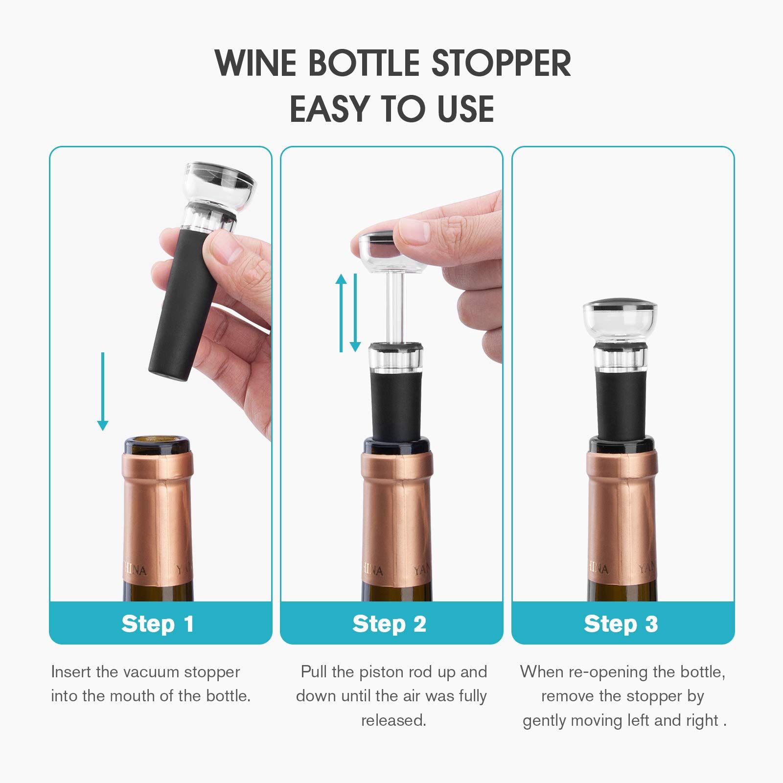 2pc Wine Stoppers, Wine Bottle Stopper with Built-in Vacuum Wine Saver Pump view 4