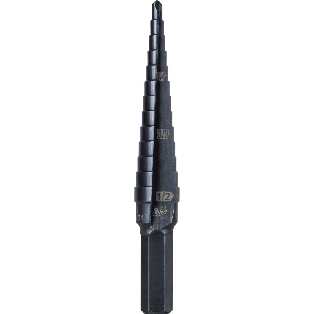 Step Drill Bit Double-Fluted with Easy-to-Read Markings and Targets for Hole