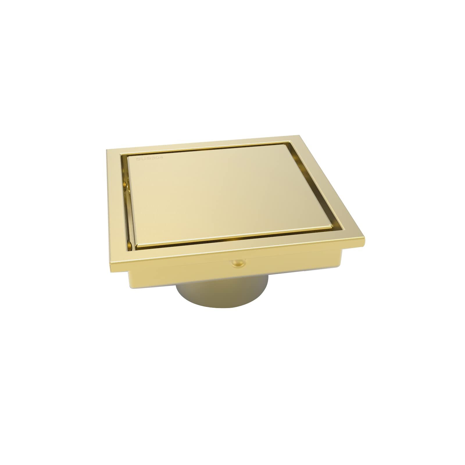 Shower Square Drain Gold Floor Drain with Reversible Cover Tile Insert Grate — image 1