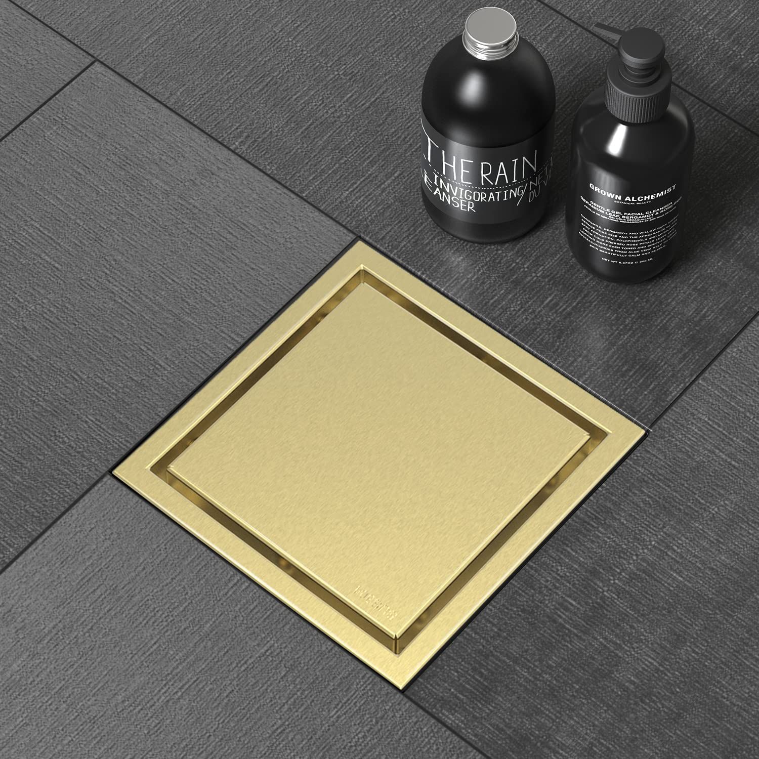 Shower Square Drain Gold Floor Drain with Reversible Cover Tile Insert Grate view 2