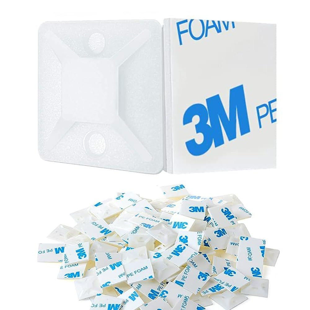 100pc Back-Glue Self Adhesive White Strong Cable Zip Tie Mounts with Ties view 5