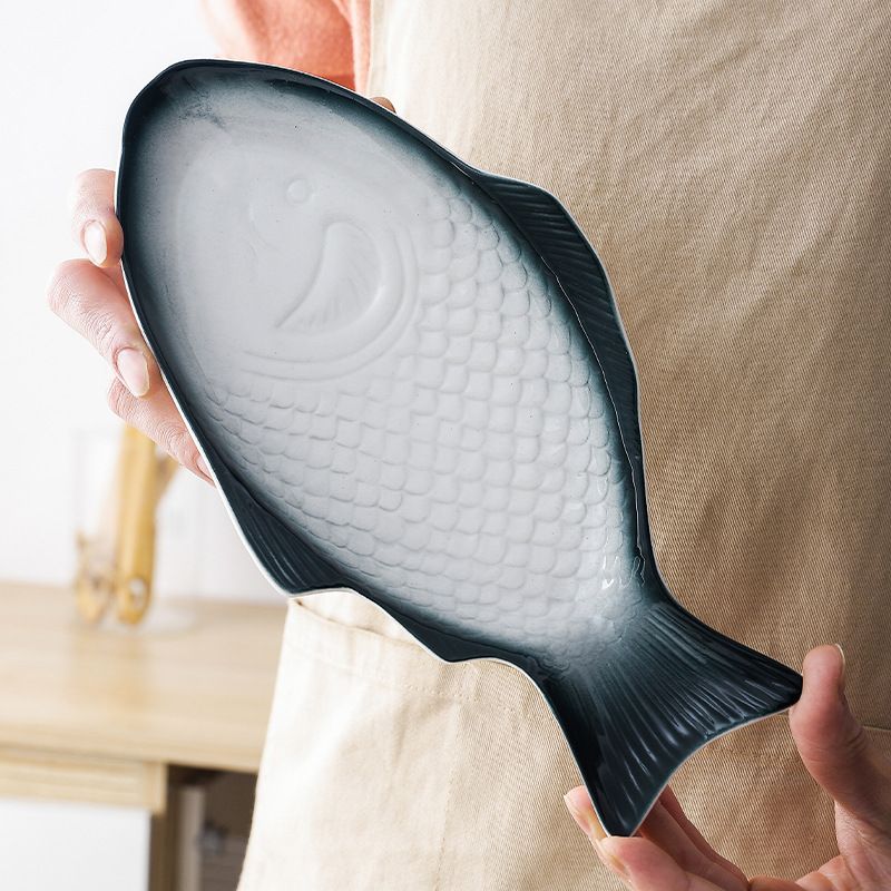 Fish Plate Ceramic Serving Platter Dish Fish Shape Textured Serving Dish Food view 2