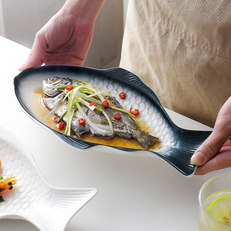 Fish Plate Ceramic Serving Platter Dish Fish Shape Textured Serving Dish Food view 4