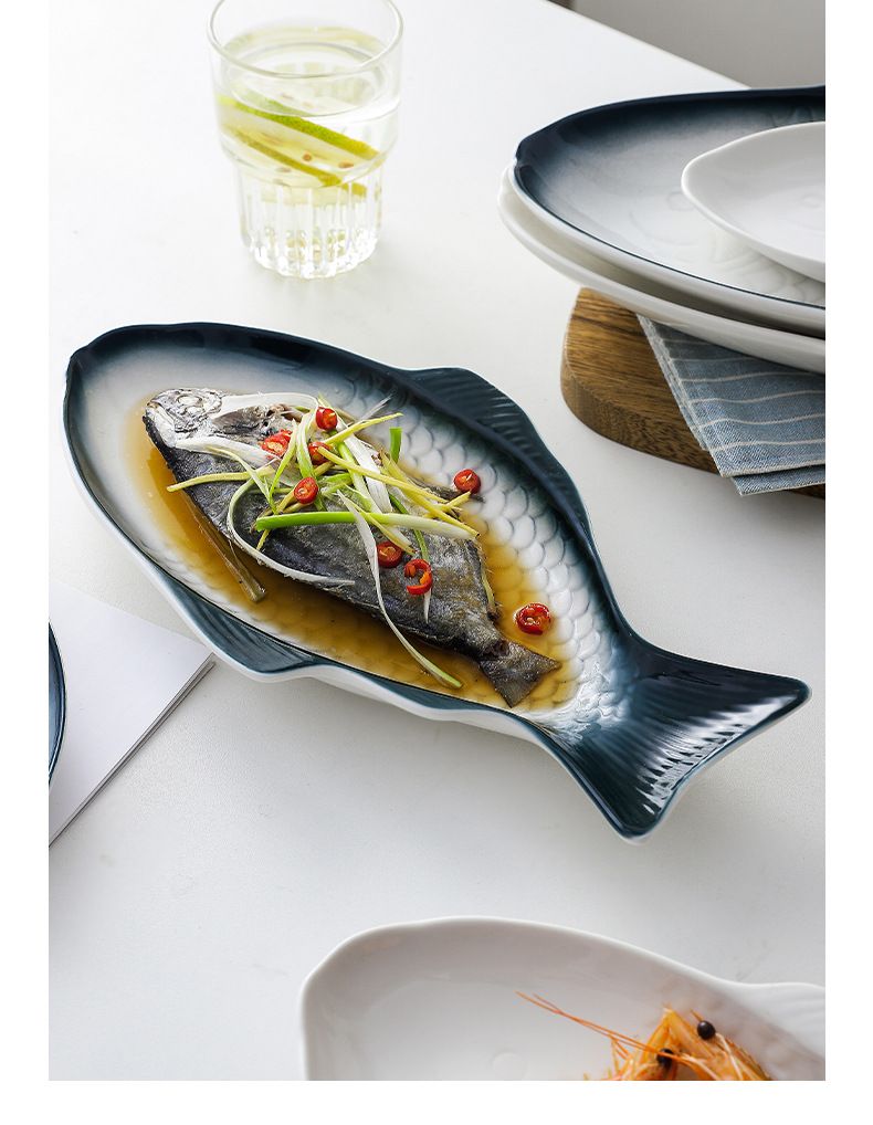 Fish Plate Ceramic Serving Platter Dish Fish Shape Textured Serving Dish Food view 5