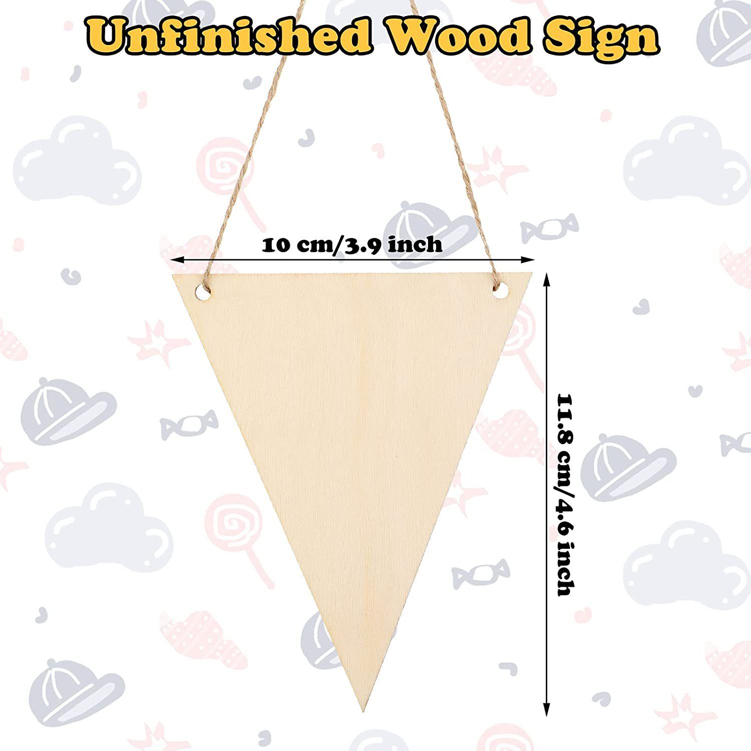 20pcs Unfinished Wooden Triangle Pennant Wood Hanging Banner Unfinished Wood view 2