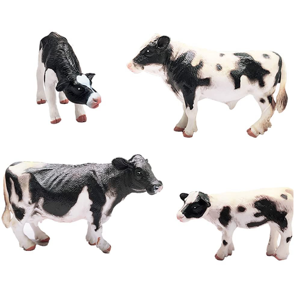 4 Pcs Realistic Farm Cow Animals Model Figure Toy Set