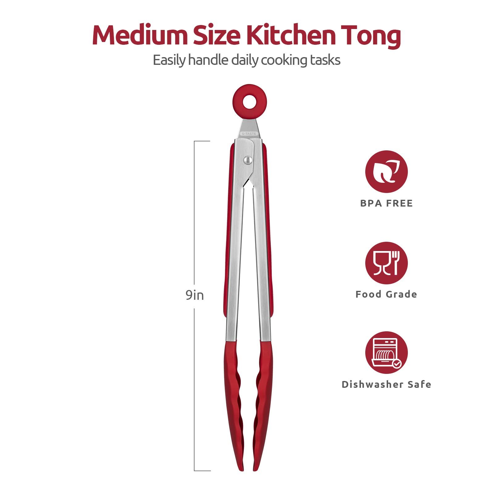 9 inch 480ºF Hot Proof Cooking Tong with Firm Sealed Non Stick Rubber Tips & view 2
