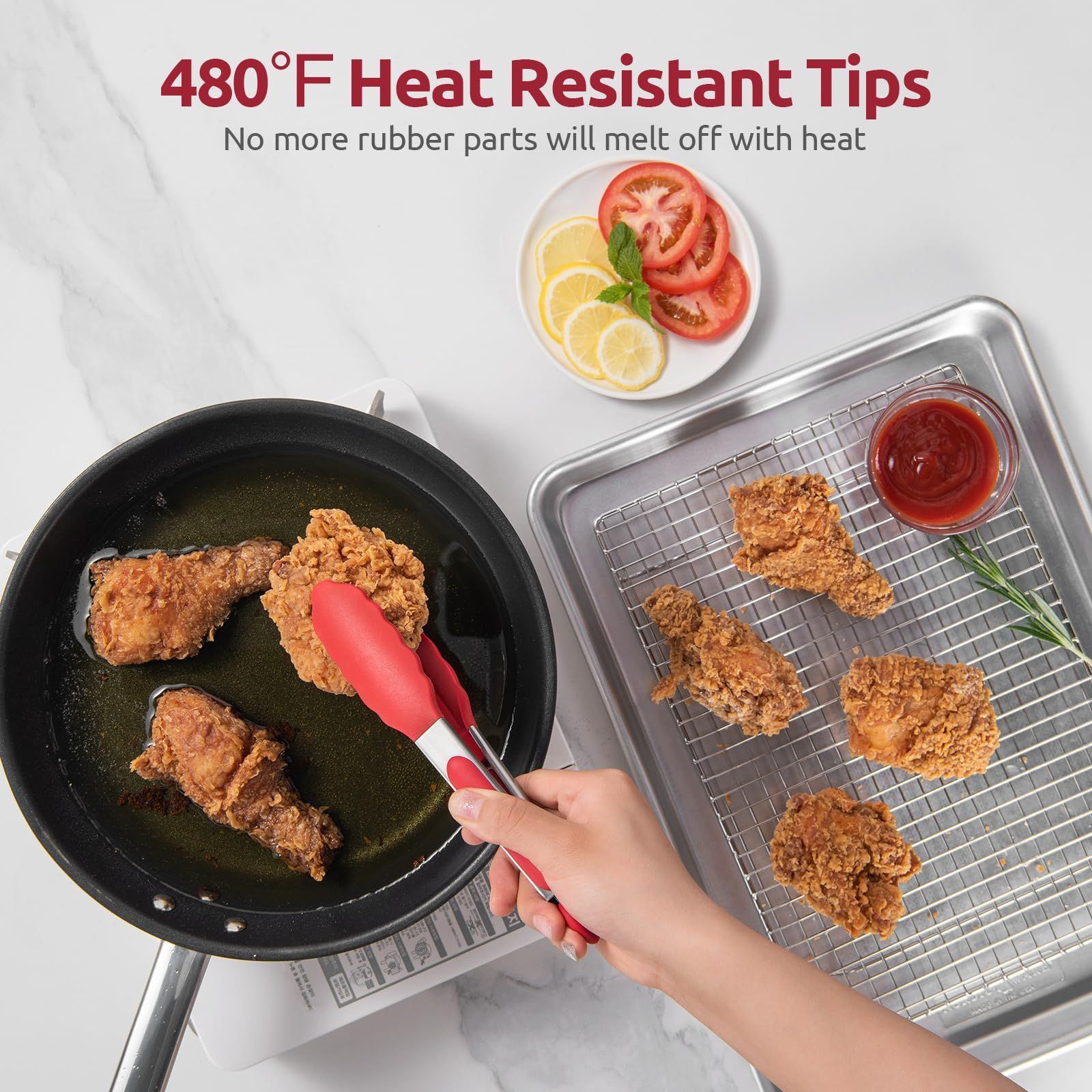 9 inch 480ºF Hot Proof Cooking Tong with Firm Sealed Non Stick Rubber Tips & view 3
